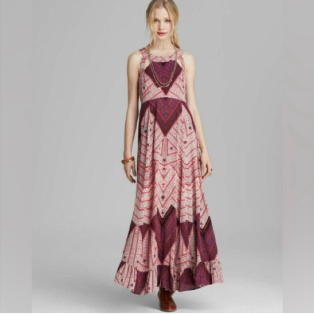 Free People Women’s Dress 8 Maxi Boho Pink Purple Cut Out Tie You Made My Day